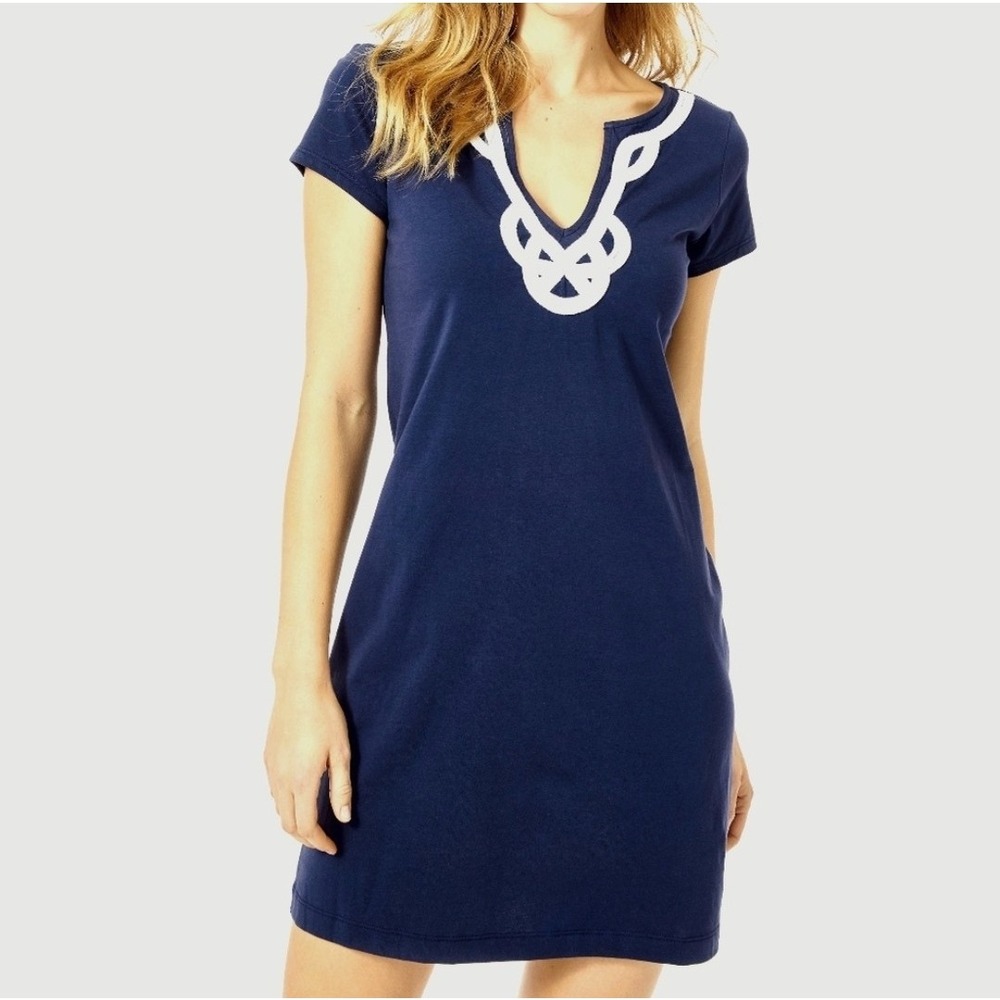Lilly Pulitzer Brewster T-Shirt Dress S Navy Mini Preppy Nautical Coastal Beachy